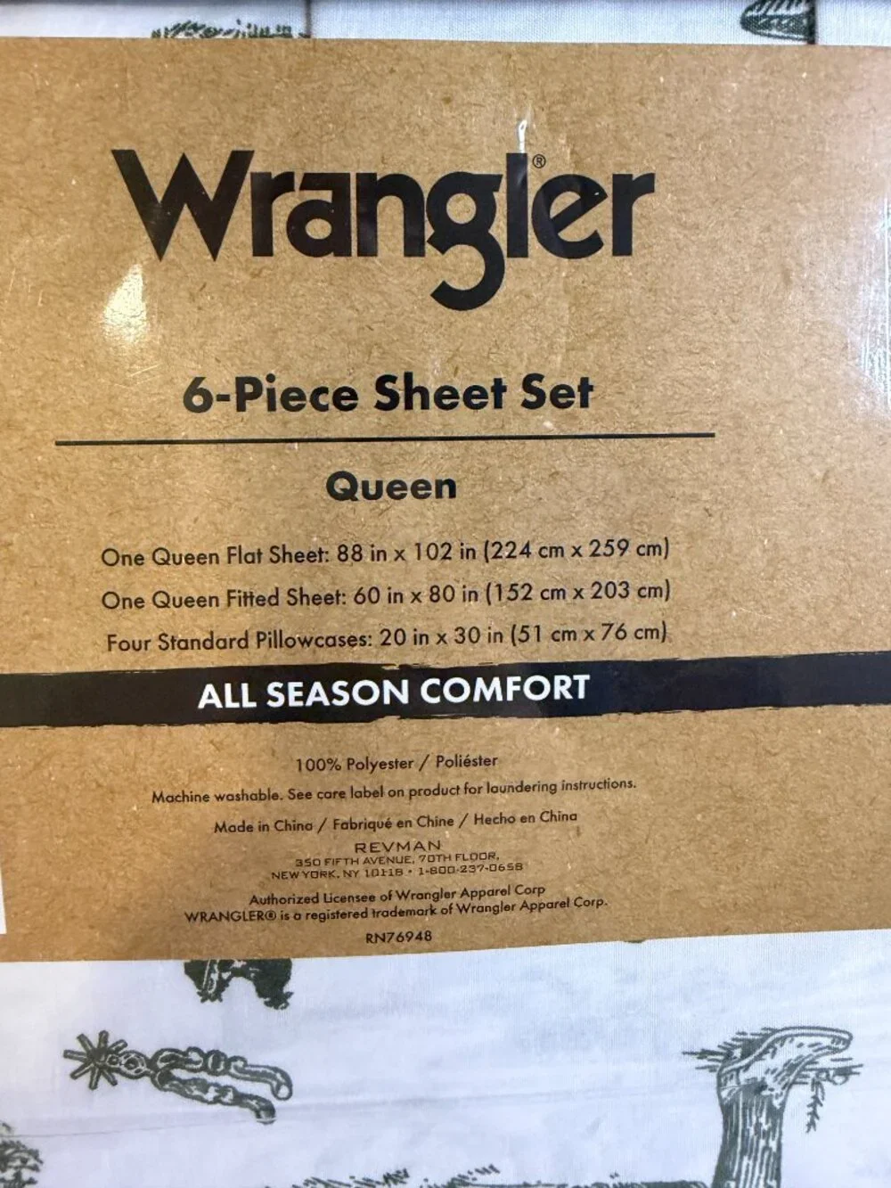 Wrangler Queen 6 Piece Sheet Set Cowboy Rodeo Western Horses NWT